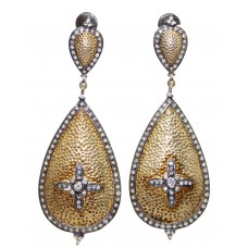 Gold Plated Textured Earrings Zircon Women's Sterling Silver 925 Stones A805
